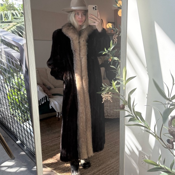 100% real Mink full length coat fox details mink fur coat - Picture 7 of 15